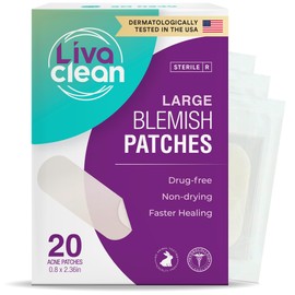 LivaClean 20 CT LivaClean Large Hydrocolloid Acne Patches - for Pore Spots Nose Face Cystic Pimple Zit Patch - Big Pimple Patches Hydrocolloid Bandages Strips