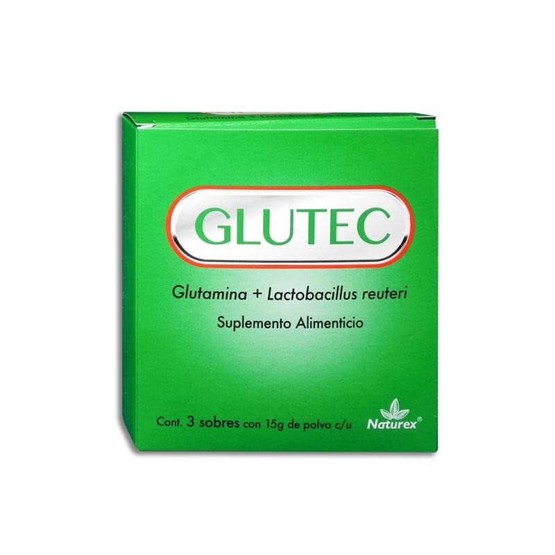 Glutec, Glutamina, Lactobacillus reuteri, NATUREX. 1 Caja con 3 cu,