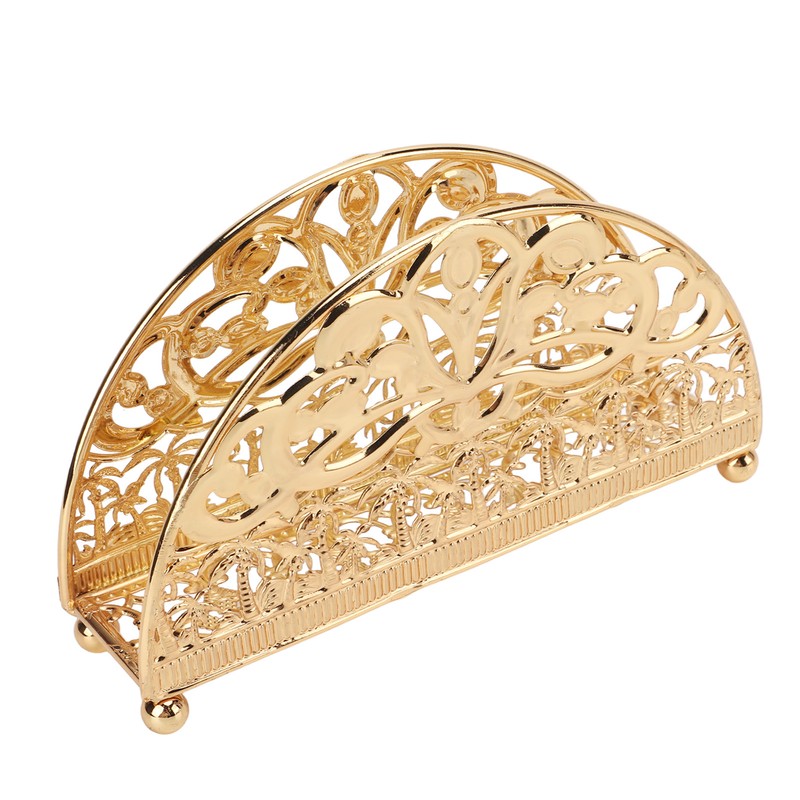 Napkin Holder Electroplating Hollow Iron Pattern Desktop Vertical Gold Metal