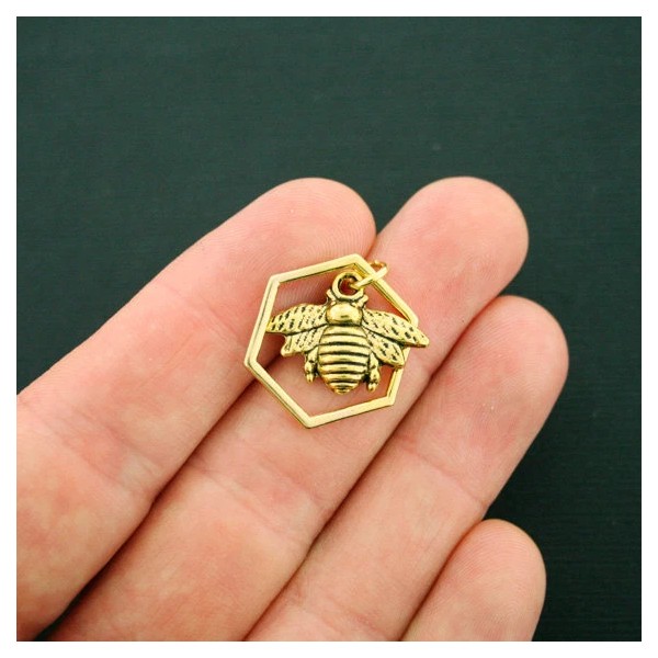 Unbranded Bee Charm Antique Gold Tone Honeycomb 2 Piece Charm