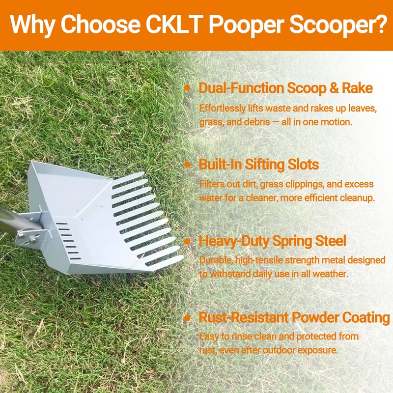 CKLT Heavy Duty Pooper Scooper 66in Tempered Spring Steel Scoop