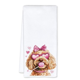 JFFTLL Coquette Pink Bow Poodle Kitchen Towels, Poodle Gifts for Women Dish Tea Towels for Kitchen Decor, Puppy Dog Lover Mom Gifts Hand Towels for Bathroom Decor, 16x24 Inch