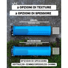 Peaty's Manopole Bici MTB Monarch - Impugnature in Mescola Morbida 20a con Texture a Fungo, Manopole Bicicletta Ammortizzanti con Barre ad Alta Presa e Cuscinetto per Pollice - 32-34 mm, Nero
