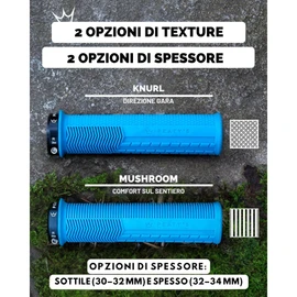 Peaty's Manopole Bici MTB Monarch - Impugnature in Mescola Morbida 20a con Texture a Fungo, Manopole Bicicletta Ammortizzanti con Barre ad Alta Presa e Cuscinetto per Pollice - 32-34 mm, Nero