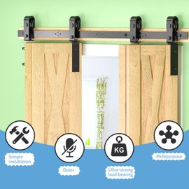 JZVXX 52" Bifold Barn Door Hardware Kit for 4 Doors - Black Plastic Spraying for Corrosion Resistance, Folding Push-Pull for Space Saving, Sturdy and Durable, Smooth and Quiet Sliding(fold-52-4)