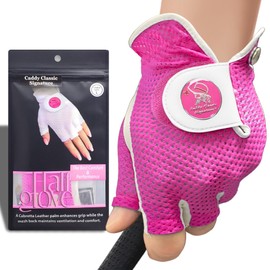 Caddy Classic Ladies Golf Glove Women | Half Finger Mesh Design for High Breathability | Premium Leather Construction for Comfortable Fit | Includes Stylish Magnetic Ball Marker