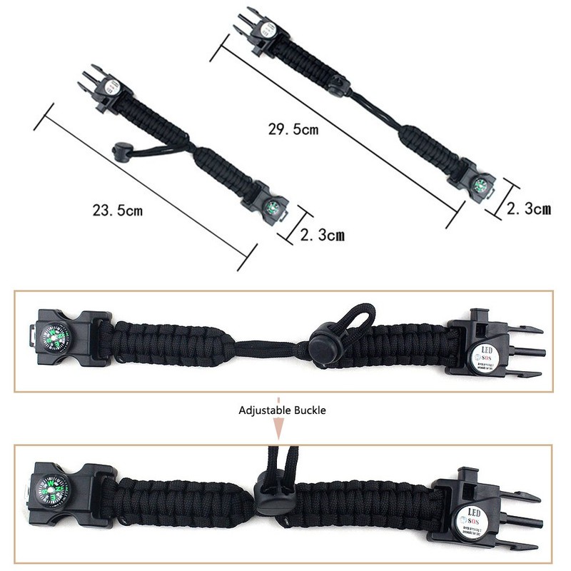 Survival Bracelet Adjustable 7 Strand Paracord Survival Kit 20 in