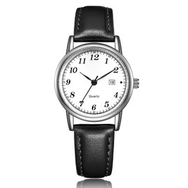 CIVO Women's Watches Minimalist Leather Strap Analogue Waterproof Wrist Watch Women, 1 black and silver, Strap.