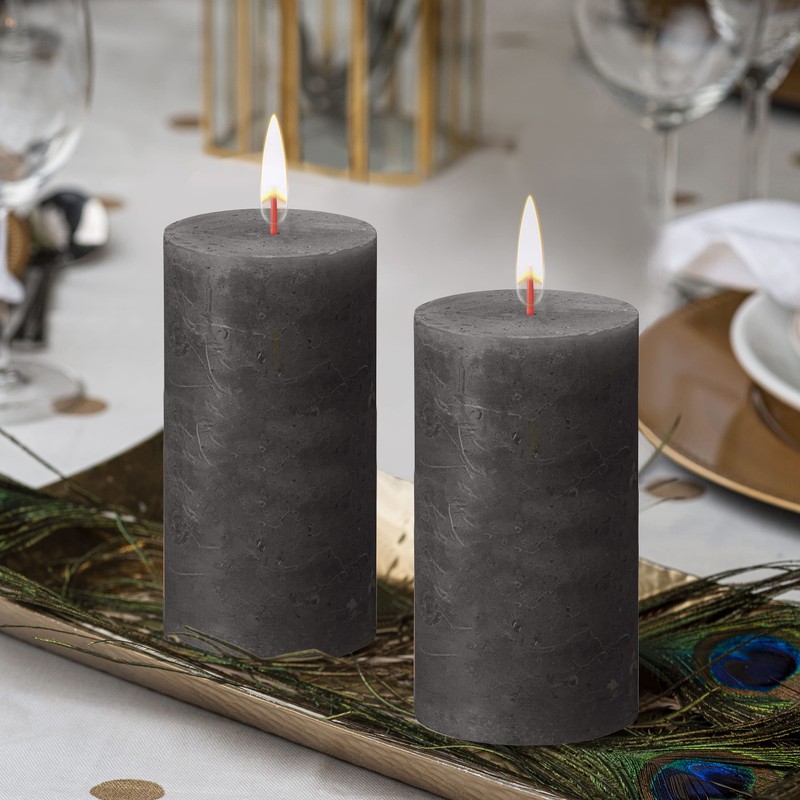 BOLSIUS 4 Pack Black (Stormy Gray) Rustic Pillar Candles -
