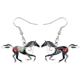 BONSNY Enamel Alloy Colorful Horse Earrings for Women girls Kids Animal Lover Statement Jewelry (Grey)