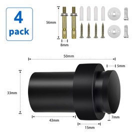 TOKPLNU Door Stop 50mm Black Door Stop Floor Mounted Stainless Steel Heavy Duty Floor Wall Door Stop for Skirting Board Modern Tall Outdoor Door Stop with Rubber Tip and Ring 4 Pack