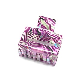 QinGoo Small Hair Clip, Square Hair Clip, Hair Clip, Hair Accessories, Cute, Ladies, Korean, 1 Piece (5 x 3.7 cm, Purple Stripe)