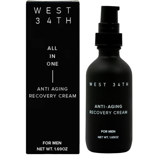 WEST 34TH Facial Moisturizer Anti Aging Cream For Men - All-in-One Men’s Skin Care Anti Wrinkle Face Cream with Retinol and Hyaluronic Acid to Reduce Fine Lines, Eye Bags, Acne & Dark Spots - 1.69 oz