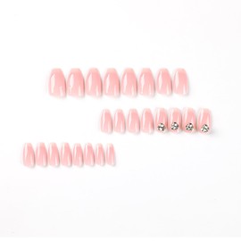 Pink Gradient French Tip Press on Nails Medium Artifical Acrylic Fake Nails Rhinestones Design Square False Nails Full Cover Glossy Coffin Nails Glue on Nails for Women Nature Fit Stick on Nails Kit