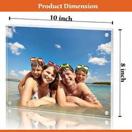 SHAZNY 8x10 Acrylic Picture Frame, 20mm Thicker Block Acrylic Frame, Freestanding Clear Picture Frame, Double Sided Magnetic Acrylic Frameless Transparent Gift, Acrylic Photo Frame Desktop Display