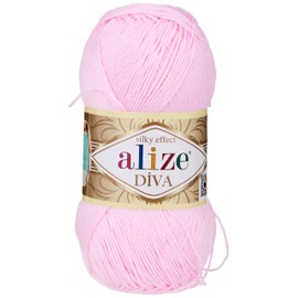 Alize Diva Silk Effect 100% Microfiber Acrylic Yarn 1 Ball skeins 100gr 383yds Color (185 - Baby Pink)