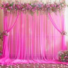 20ft X 10ft Hot Pink Tulle Backdrop Curtain for Parites, Sheer Backdrop Curtains Fabric Drapes for Wedding Ceremony Arch Party Stage Decorations