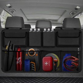 Car Trunk Organizer & Backseat Hanging Organizer with 8 Large Storage Bags - Super Capacity with 30% Extra Storage Space for SUVs,Trucks,Vans -Ultimate Car Organization for a Clutter-Free Space-Black