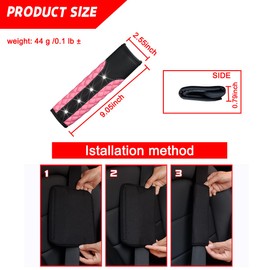 BELOMI 2PCS Bling Car Seat Belt Covers, Leather Vehicle Shoulder Pad Cushions, Sparkling Rhinestone Auto Seatbelt Strap Protective Covers for Women Girls, Universal for Most Cars（Pink）