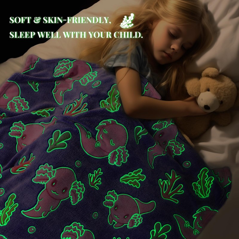 Axolotl Blanket Glow in The Dark Animal Throw Blanket Soft
