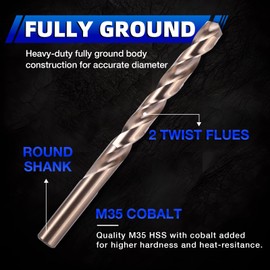 Maywoqi Cobalt Drill Bit Set, 29Pcs (1/16" - 1/2") M35 Fully Grounded 5% Cobalt Bits for Hardened Metals, Stainless Steel, Cast Iron and Wooden Plastics, with Metal Index Storage Box