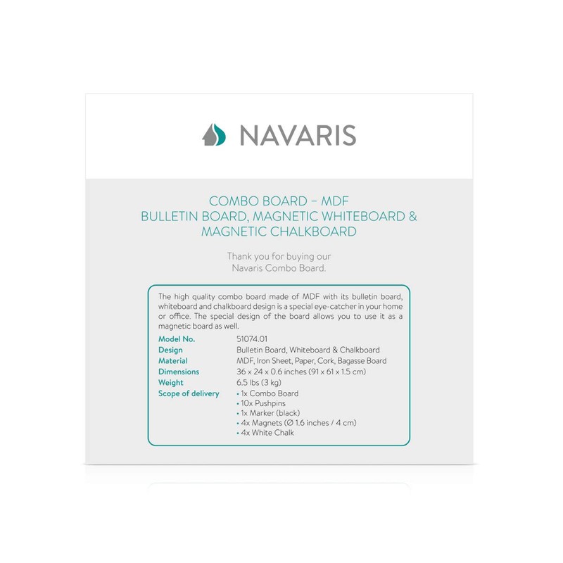 Navaris Combination Board Cork/Whiteboard/Chalkboard - 24 x 36 inches Combo