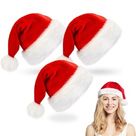 SFSSHUI Pack of 3 Christmas Hat, Santa Hat, Adult Plush Edge, Christmas Party, Red Santa Hat, Christmas Hats, Adult Santa Hat for Christmas Party, Christmas Accessories