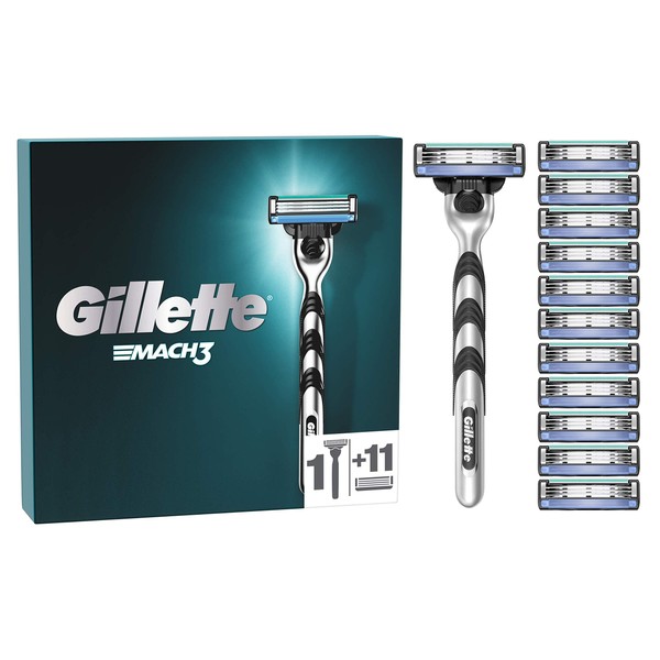 Gillette Mach3 Men's Razor + 12 Razor Blade Refills, Stronger