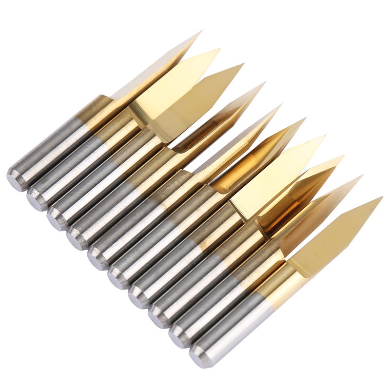 10pcs 3.175mm Titanium Coated Tungsten Steel Engraving CNC Bit Carving