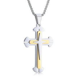 HEXALOVA Stainless Steel Cross Necklace, Cross Chain for Men, Cross Necklace for Women, Silver Cross Pendant for Men, Christian Necklace, Religious Jewelry (9)