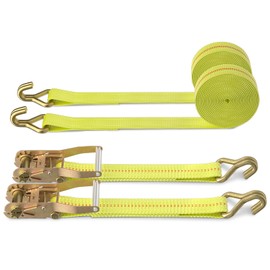 Ratchet Tie Down Strap - 2 Pack 2" x 27' Heavy Duty Ratchet Straps with Aluminum Handle, Cargo Straps for Moving Appliances, Lawn Equipment, Motorcycle in a Truck Yellow