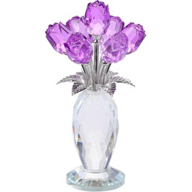 Purple Crystal Rose Flower Figurine Glass Flowers Crystal Rose Figurines Gifts for Women Mom Girlfriend on Valentine's Day Christmas Mother's Day Glass Rose Art Decor