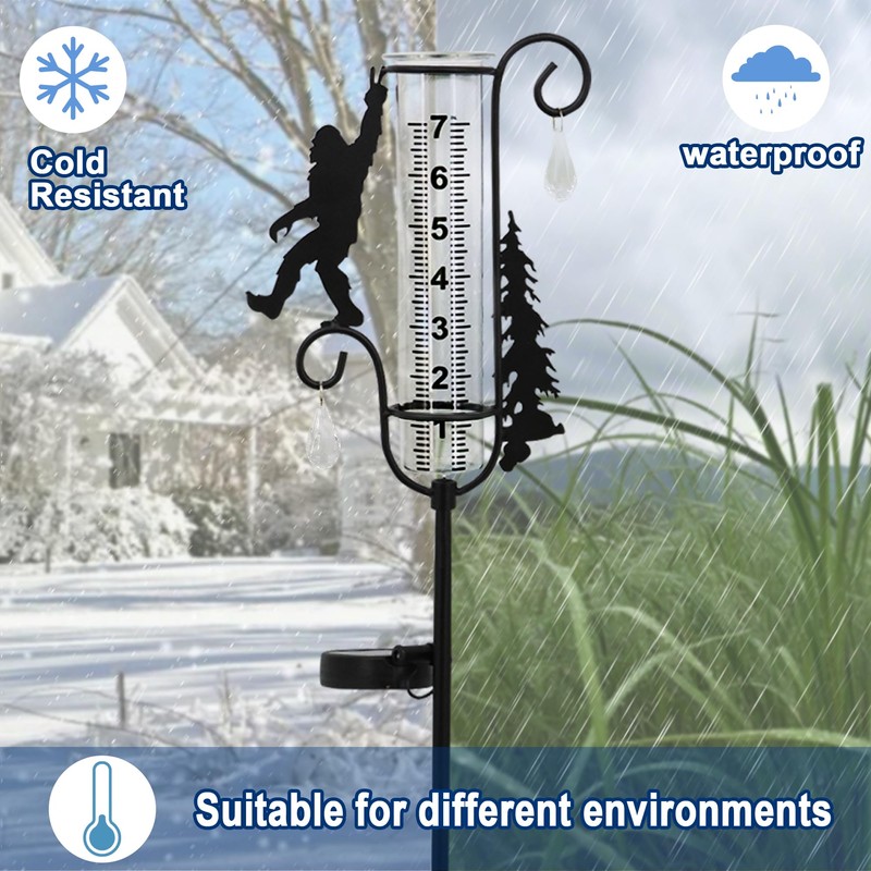 Rain Gauge Outdoor with Decorative Metal Black Sasquatch Solar Light