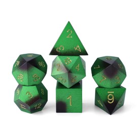CSITORWWE Camouflage Color Style DND Metal Dice,7PCS Heavy Metal Dice Set,Polyhedral D&D Dice with Gift Case for Dungeons and Dragon RPG MTG Table Games (Green & Black-Golden Font)