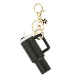 PATIKIL Mini Tumbler Keychain, 1Pcs Mini Cup Keychain Lip Balm Holder Cute Charm Key Chain for Backpack Charm Women Purse Handbags, Black Flower