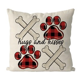 GAGEC Valentines Day Pillow Covers 18x18 Inch Hugs and Kisses Dog Paws Farmhouse Sofa Throw Pillowcase Cushion Case Home Decoration Wedding Anniversary Decor