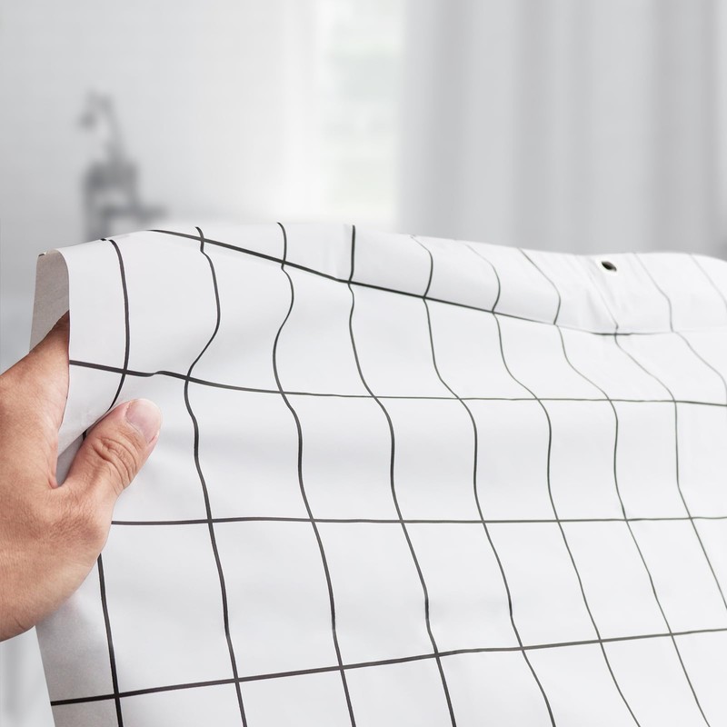 Checkered Shower Curtain - Black Line White Check Shower Curtain,