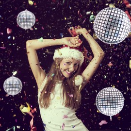 15 Pack Disco Ball Balloons 3x42in 3x29in 3x24in 6x13in 4D Silver Foil Metallic Party Balloons for Disco Theme Decorations 70s Party Graduation 2025 Prom Wedding Birthday New Year Celebration