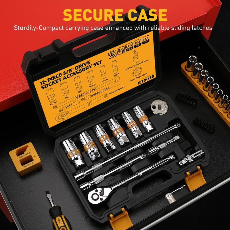 12-Piece 3/8" Drive Spark Plug Socket Set with Ratchet Handle,