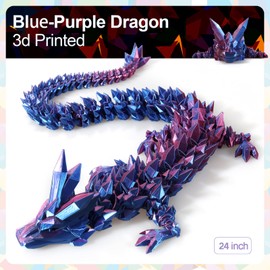 RWSEFK 24 in 3D Printed Dragon, 24inch Dragon，3D Dragon Toy,Large Dragon Present,Ariculated Crystal Dragon(Blue Purple, 24inch)