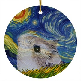 Whimsical Night Sky Robo Dwarf Hamster Christmas Ornament Circle Ceramic - Impressionist Pet Portrait Memorial Keepsake Gifts for Hamster Lovers
