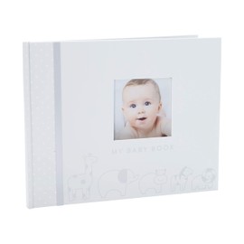 Pearhead Animals Baby Memory Book with Clean-Touch Baby Ink Pad, Gift for Baby Shower, Grey