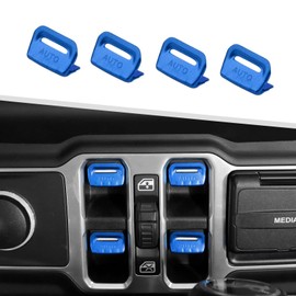 Jimen for JL/JT Window Button Cover, 4 Pack Window Switch Cover Trim Interior Accessories Compatible with Jeep Wrangler JL and Gladiator JT 2018-2023, Aluminum Alloy (Blue)
