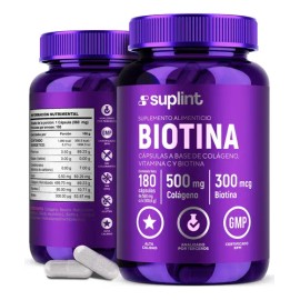 Biotina y Colágeno Hidrolizado SUPLINT, Cápsulas para Cabello, Piel y Uñas, 180 Unidades