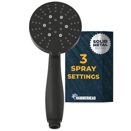 HammerHead Showers® Solid Metal 3-Spray Hand Held Shower Head, Matte Black | Select from Wide, Massage, and Mist Sprays | 2.5 GPM High Flow Handheld Showerhead | Made from 304 Stainless Steel
