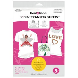 HeatnBond EZ Print Transfer Sheet for Light Fabrics, 5 Sheets, 8.5 Inches x 11 Inches