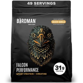 BIRDMAN Falcon Performance Vegan Protein Powder, 31g Protein, 5g Creatine, 5g BCAA, Probiotics, Electrolytes, Pre Workout, Low Carb, Sugar Free & Dairy Free, Plant Based Vanilla Protein - 49 Servings