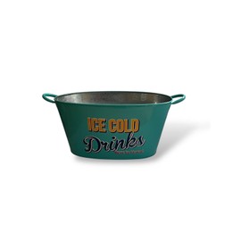 Retro Large Ice Cold Drinks Metal Bucket, Oval Party Beverage Tub with Handles, Available in Yellow, Red, Green, Natural Colors. (Sky Blue)