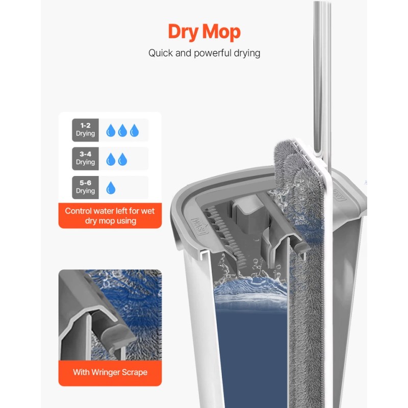 VEVOR Mop and Bucket with Wringer Set 3 Mop Pads