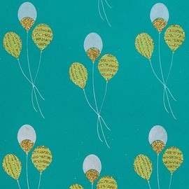 Gift Wrap - Balloons - Aqua Blue/Green/Metallic Silver/Glitter